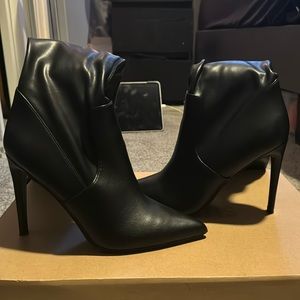 Faux leather over knee stiletto boots